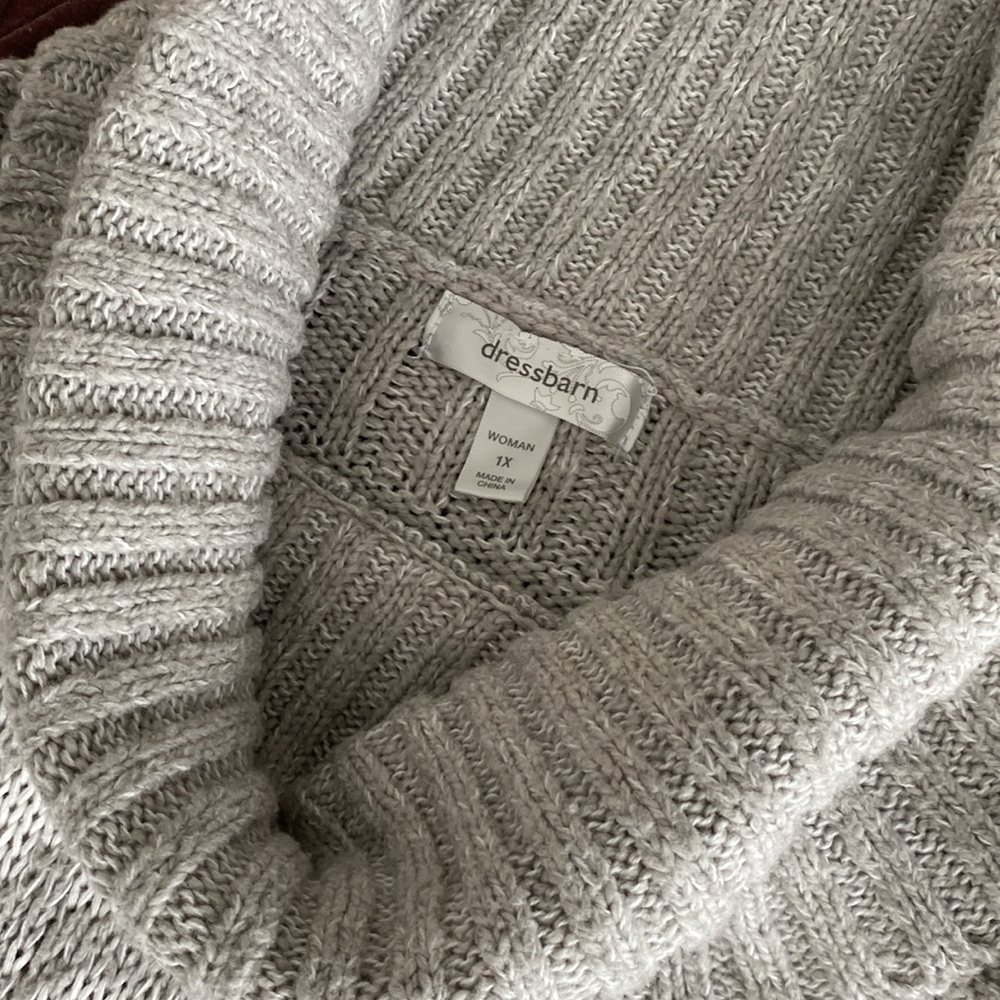 Dressbarn pale grey and white Nordic pullover Knit Cowl Neck Sweater ❄️ - Picture 7 of 17